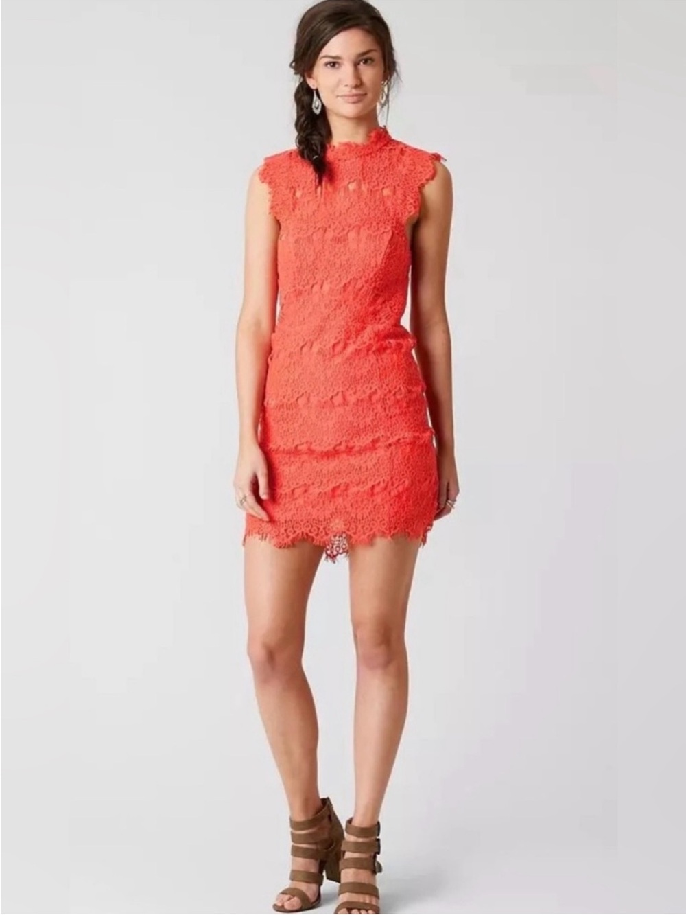 Free People Lace Fringe Bodycon Small Dress Mock Neck Festival Coachella